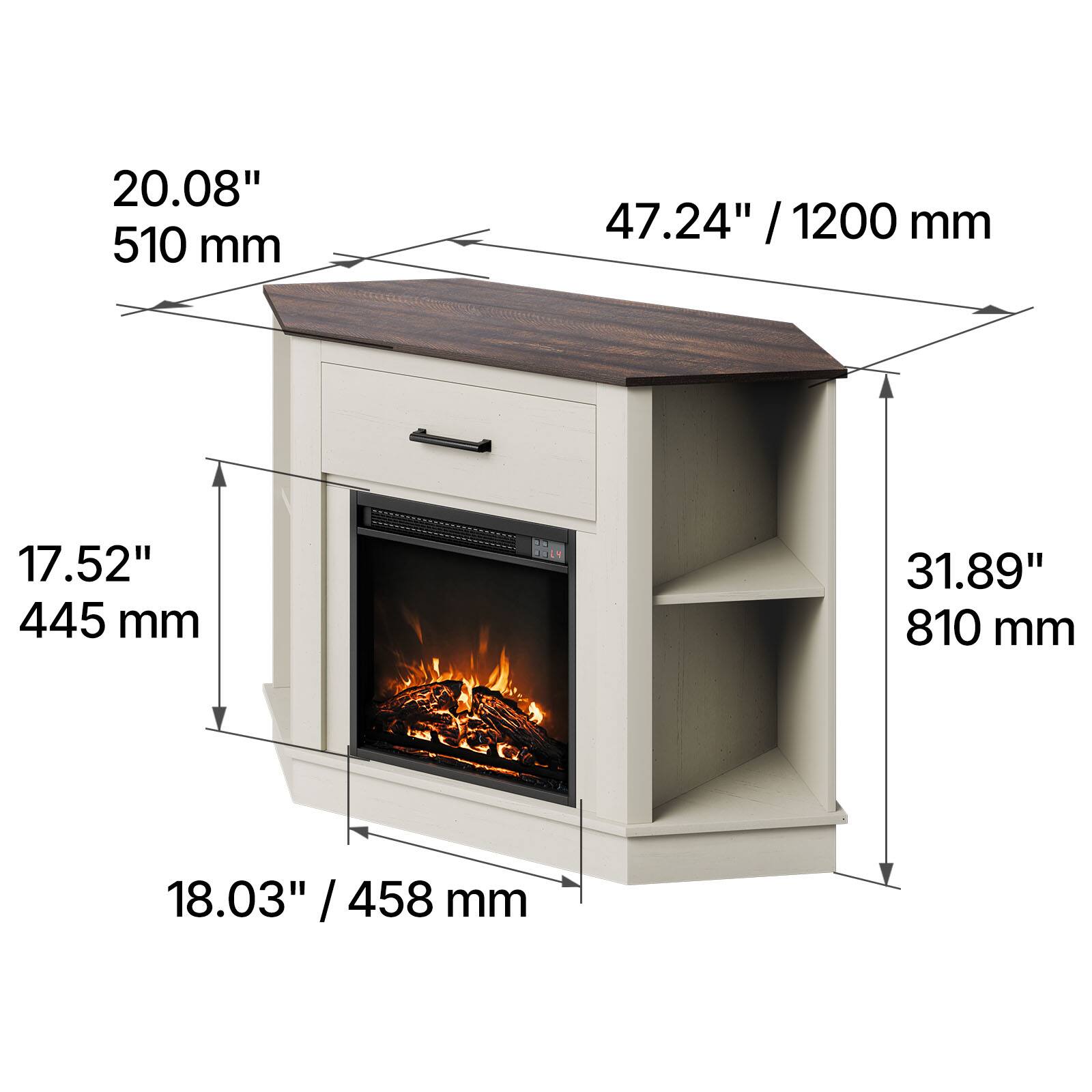 20.08" / 510 mm  
47.24" / 1200 mm  
17.52" / 445 mm  
31.89" / 810 mm  
18.03" / 458 mm