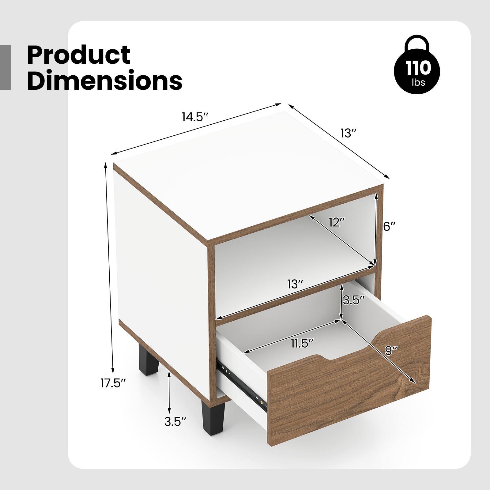 Product Dimensions: 110 lbs, 14.5" x 13" x 12" x 6" x 13" x 3.5" x 11.5" x 9" x 17.5" x 3.5"
