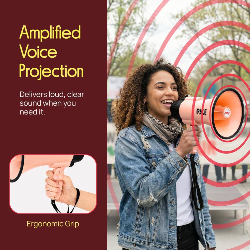Amplified Voice Projection  
Delivers loud, clear sound when you need it.  

LE PYLE Ergonomic Grip