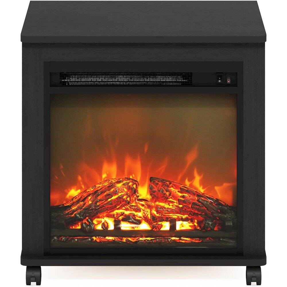 Alt View 1. FurniFact - Black Electric Fireplace End Table with Heater for Indoor Use on Wheels - Americano.
