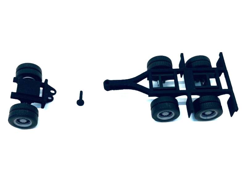 Angle. Promotex - Lowboy Dual Axle Booster with Integrated Rear Axle and Fenders (2 Sets) 1/87 (HO) Plastic Model by Promotex - Black.