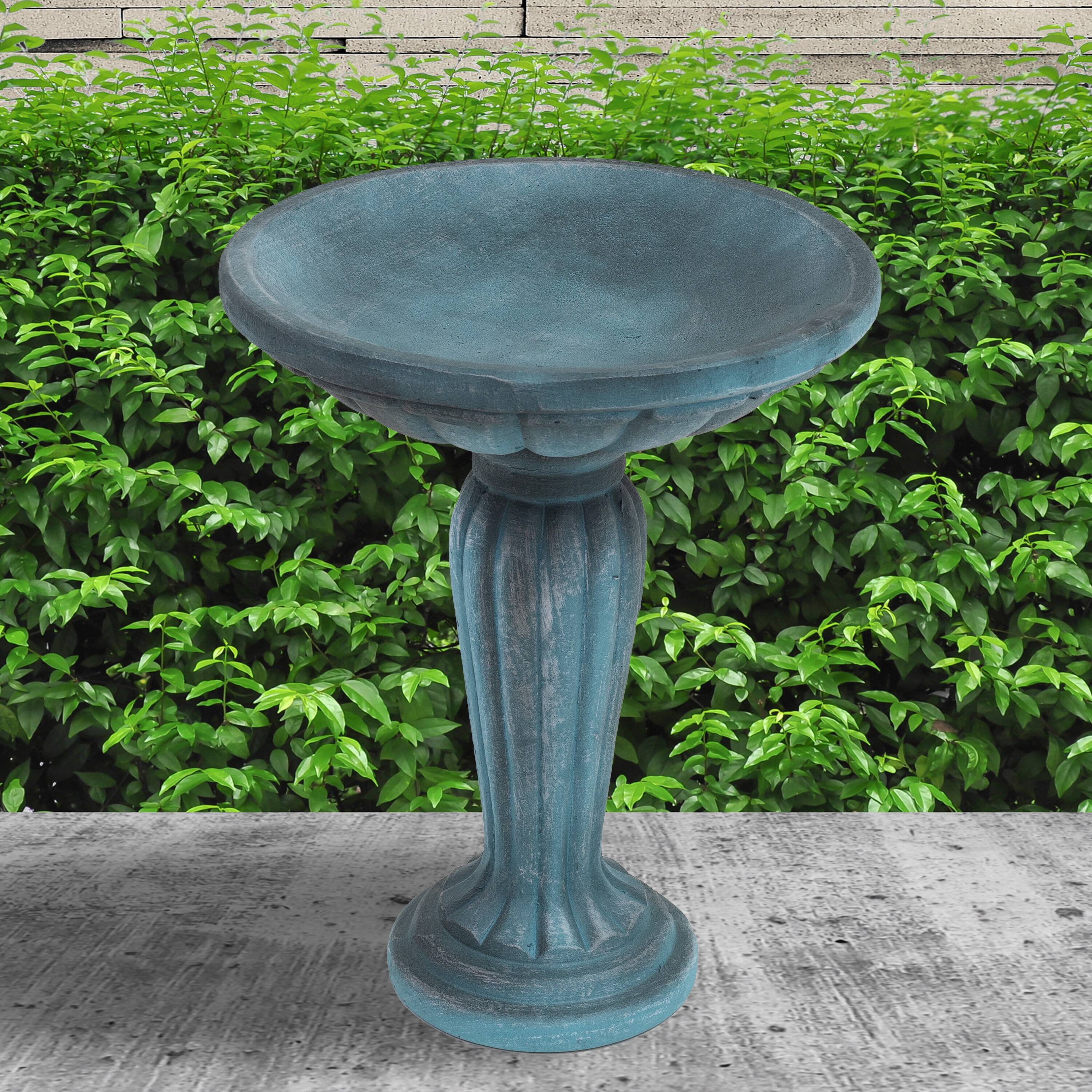 Alt View 9. Sunnydaze - Grecian Glass Fiber Reinforced Concrete Bird Bath - 16 in - Patina Green.
