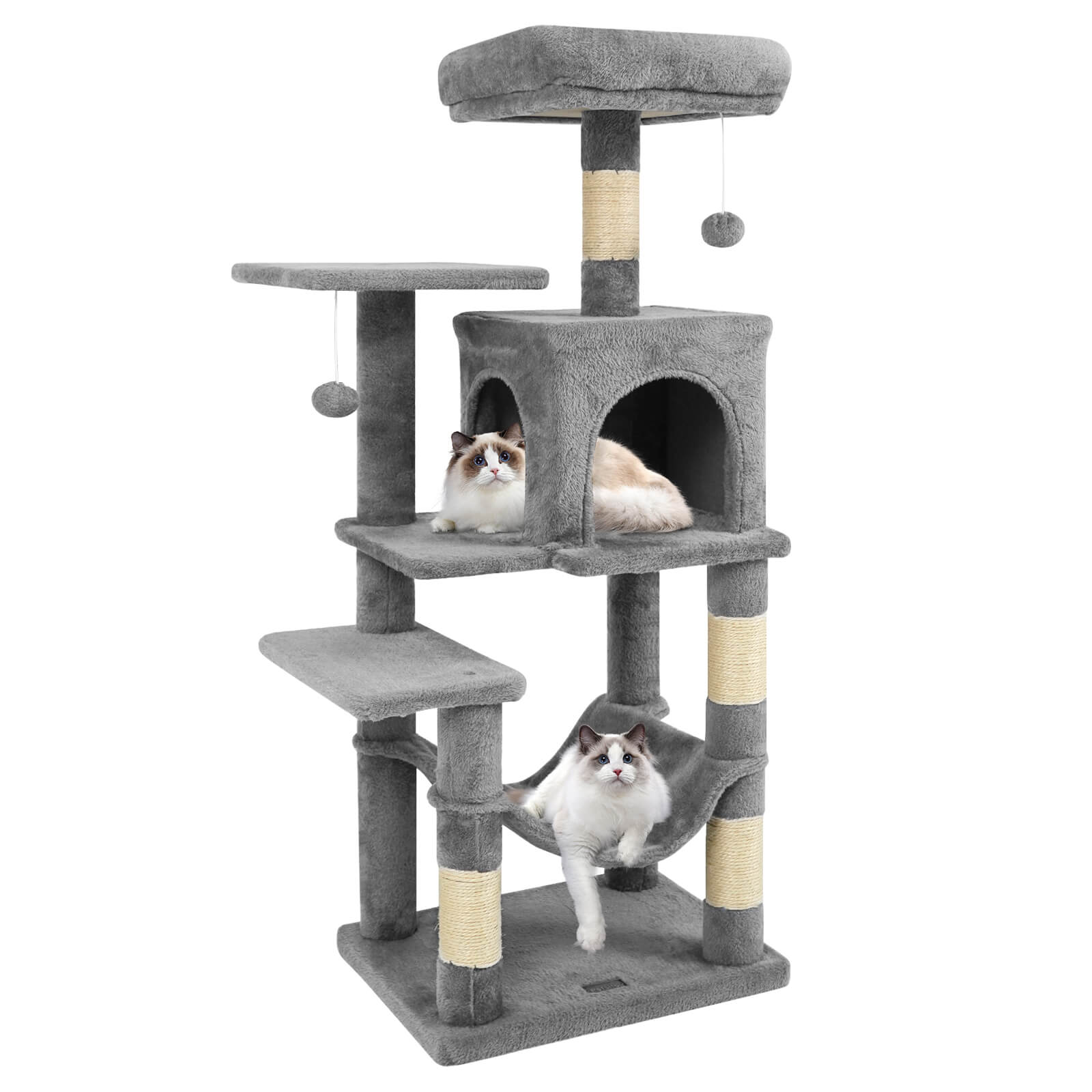 Costway- 44" Tall Multi-level Cat Tree with Cushion Top Perch, 2-Entrance Large Cat Condo