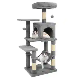Costway - 44" Tall Multi-level Cat Tree with Cushion Top Perch, 2-Entrance Large Cat Condo
