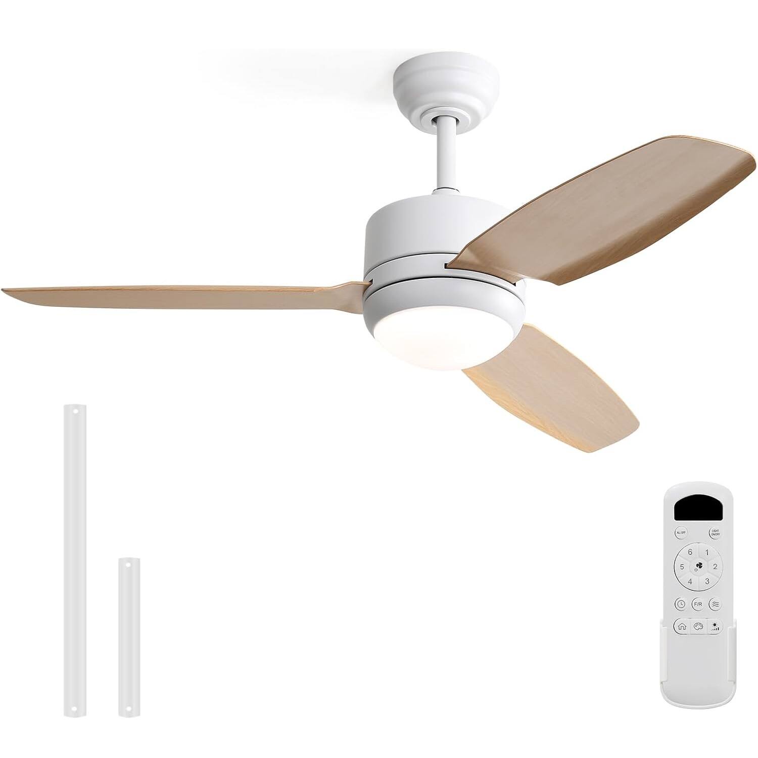 Front. Sofucor - 46 inch Ceiling Fans with Lights and Remote Strong Airflow Bedroom Ceiling Fan Dimmable 6-Speed 3-Timer Reversible DC - Light Wood Grain.