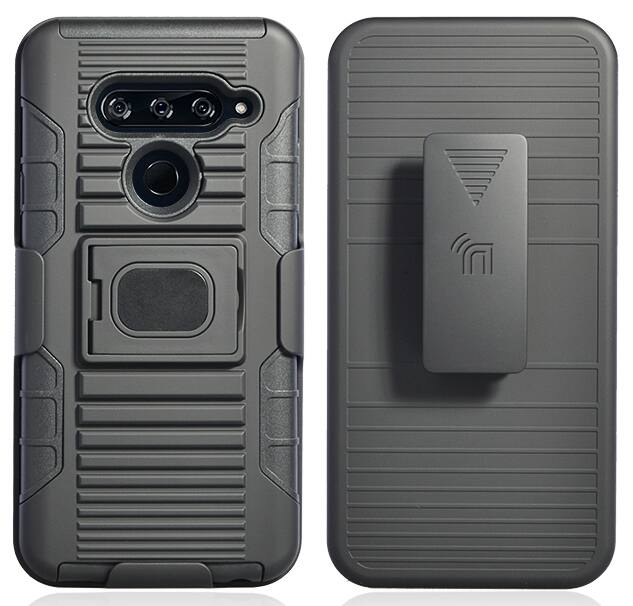Alt View 3. Nakedcellphone - Combo for LG V40 ThinQ - Ring Grip/Stand Case and Belt Clip Holster - Black.