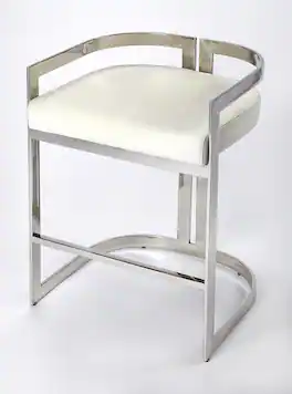 Butler Specialty - Clarence 25 in. Seat Height Faux Leather and Metal Counter Stool with Low Back - Silver