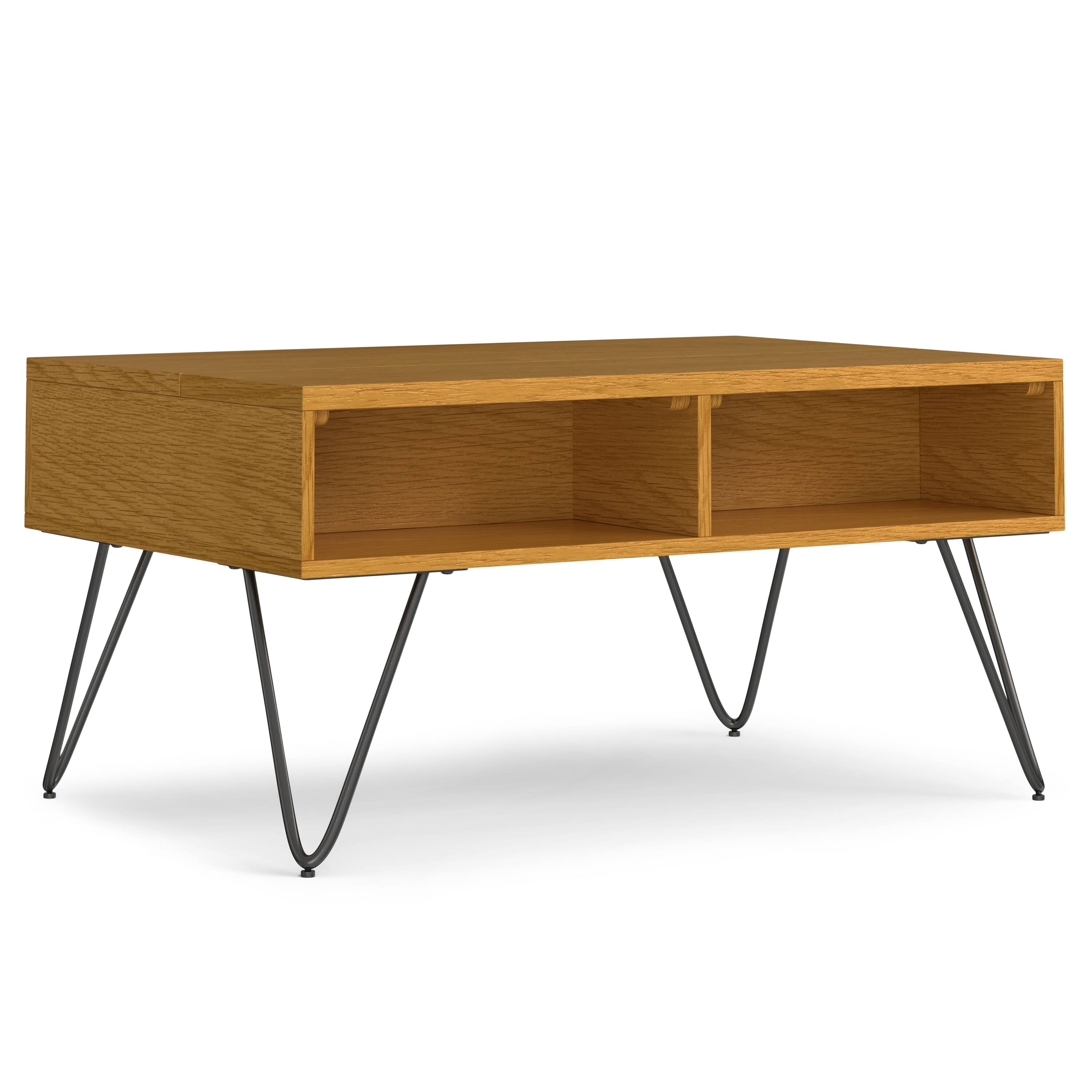 Alt View 5. Simpli Home - Hunter  36 inch Wide Rectangle Industrial Small Lift Top Coffee Table in Oak - Oak.