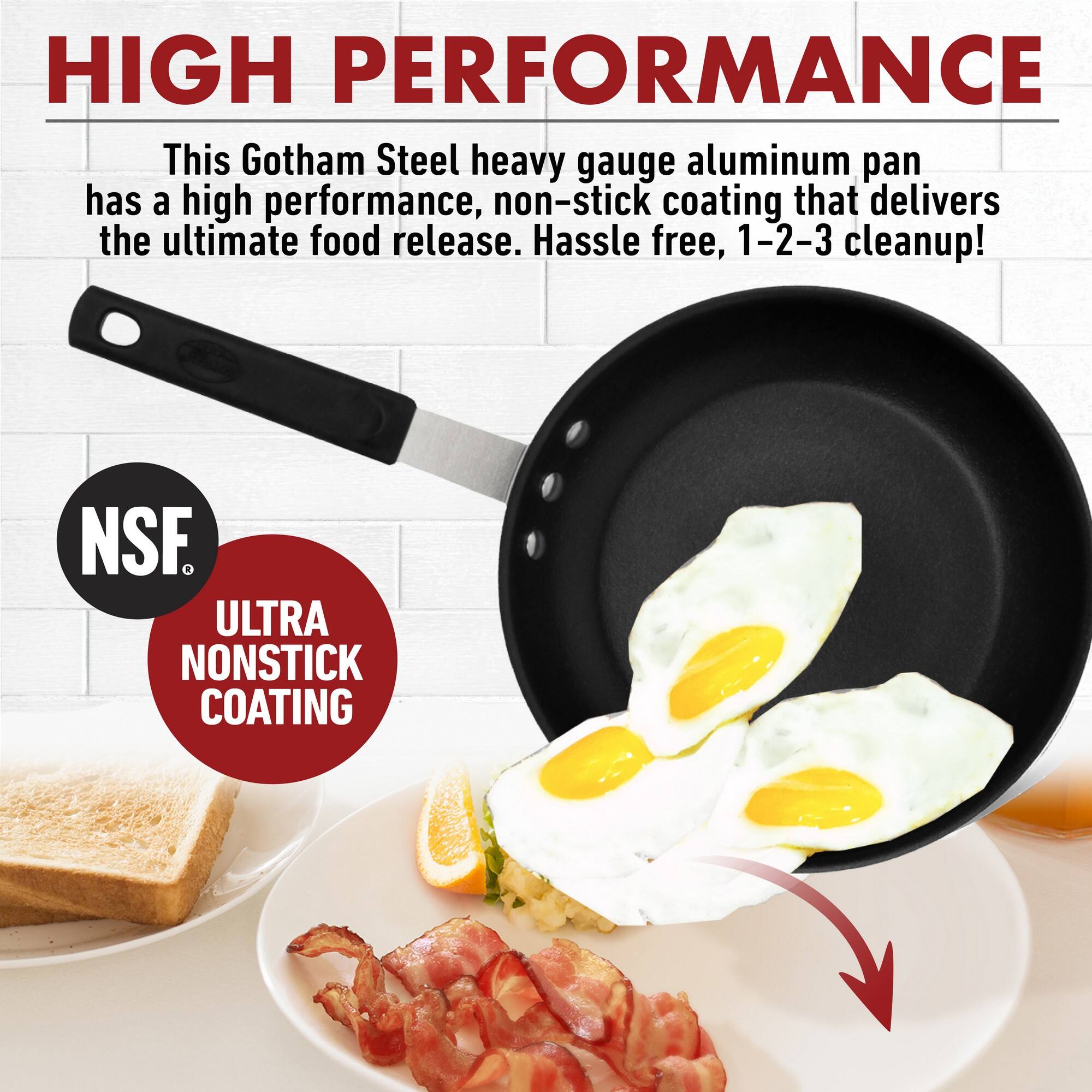 HIGH PERFORMANCE

This Gotham Steel heavy gauge aluminum pan has a high performance, non-stick coating that delivers the ultimate food release. Hassle free, 1-2-3 cleanup!

NSF

ULTRA NONSTICK COATING