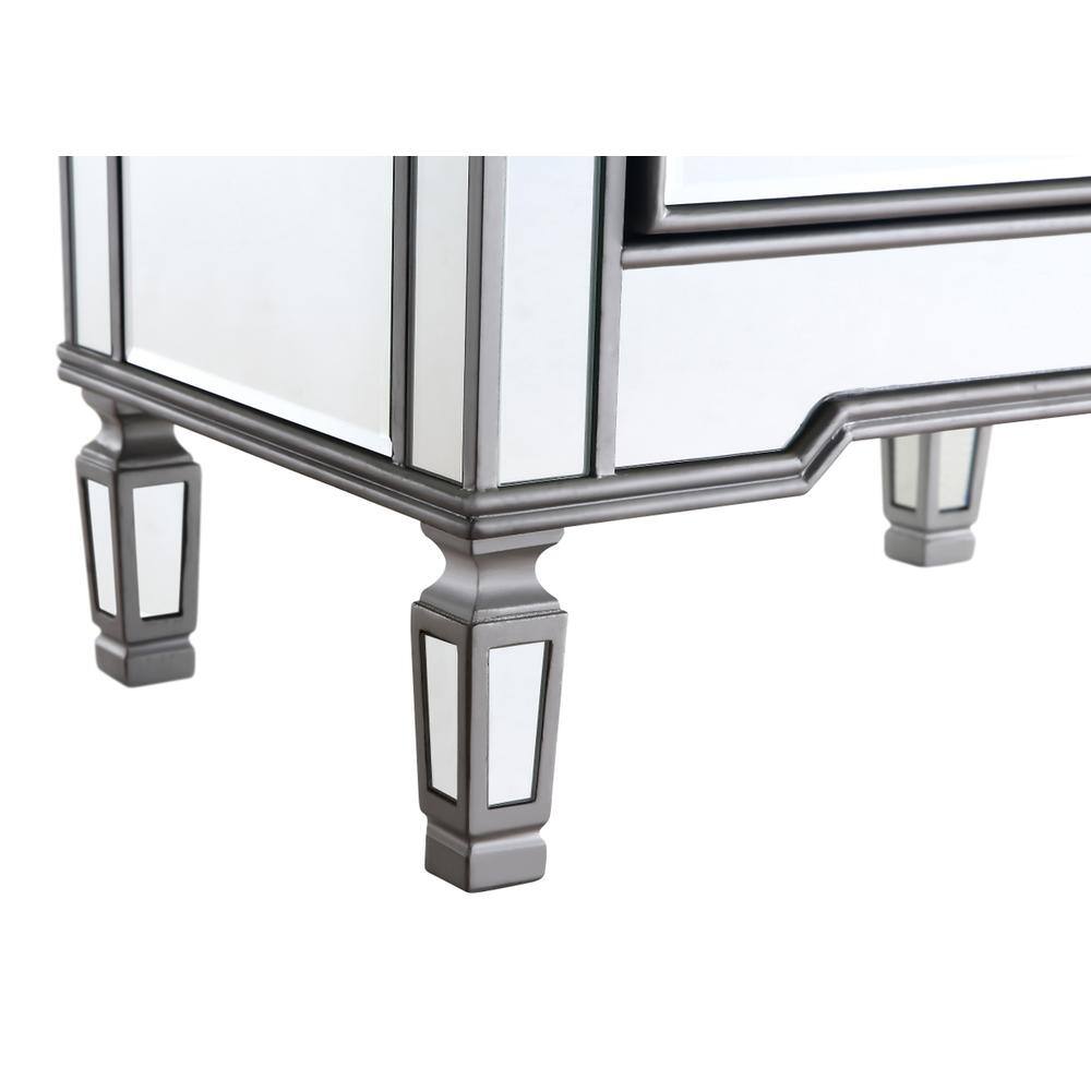 Back. Elegant Decor - 1 Door Cabinet 24 in. x 16 in. x 27 in. in silver paint - Hand Rubbed Antique Silver.