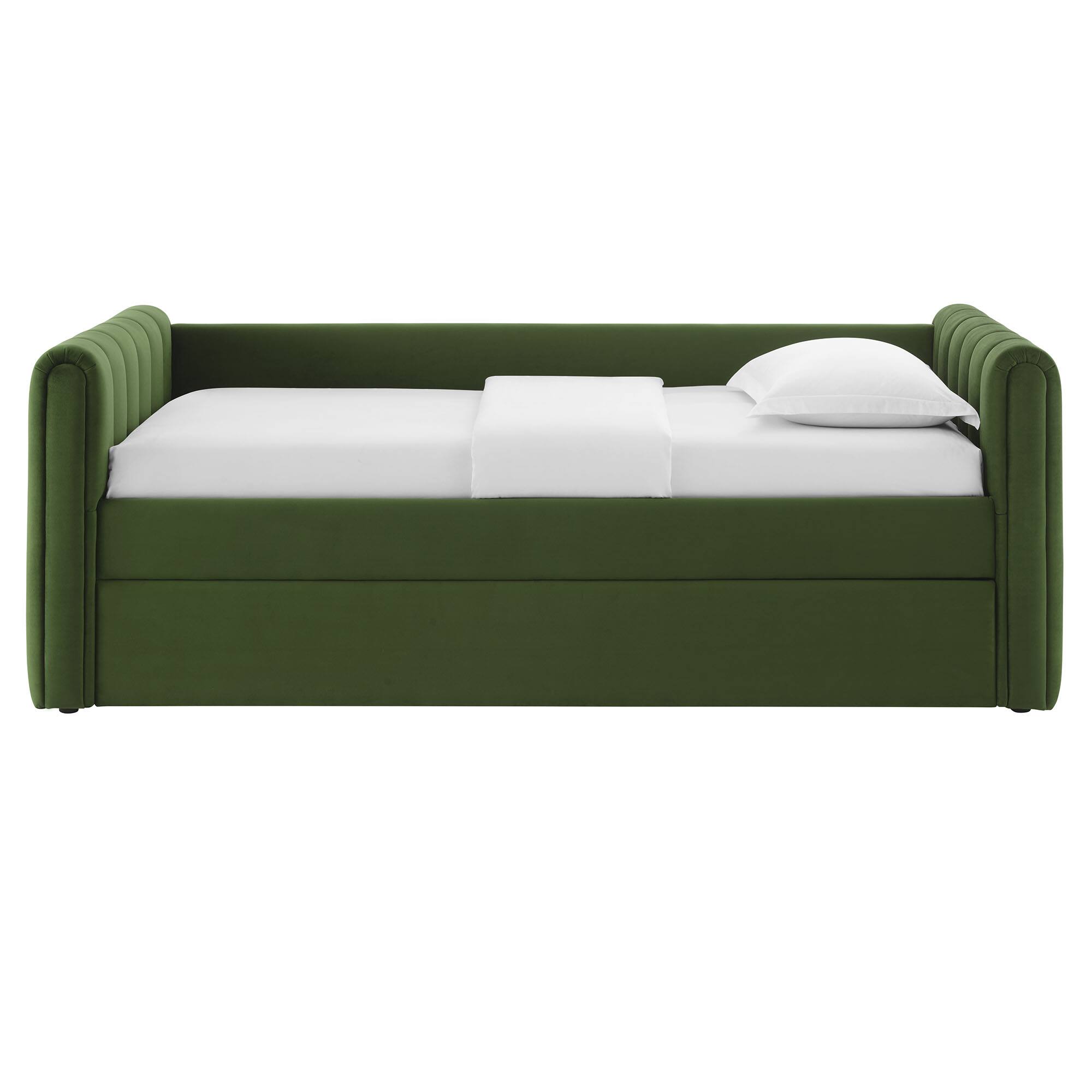 Alt View 9. Modway - Veyla Channel Tufted Performance Velvet Twin Daybed With Trundle by Modway - Moss Green.