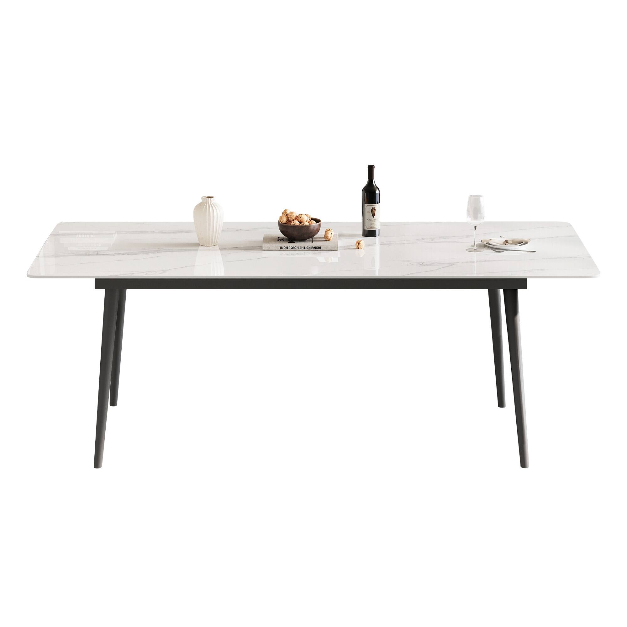 Alt View 4. luck idea - 70.8" Long dining table, Sintered stone top, Metal legs - Bright White.