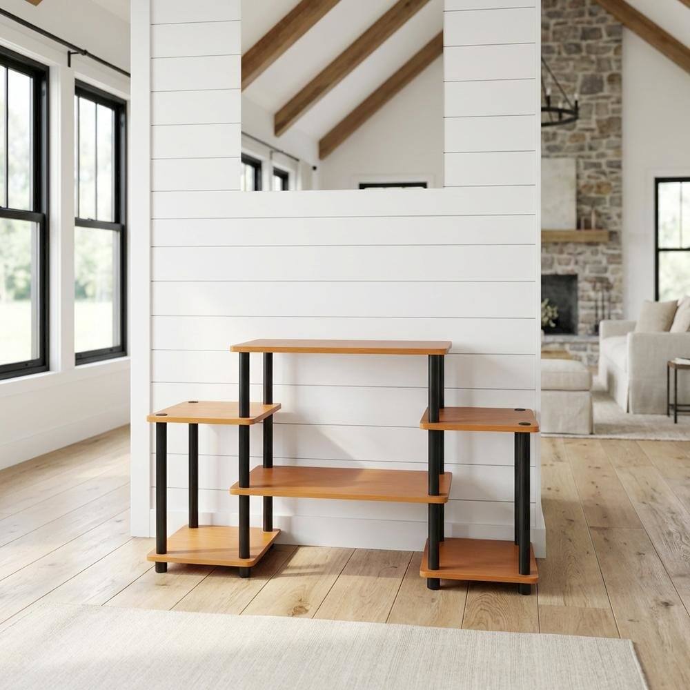Angle. FurniFact - Light Cherry and Black no tools entertainment center with spacious design - Light Cherry/Black.