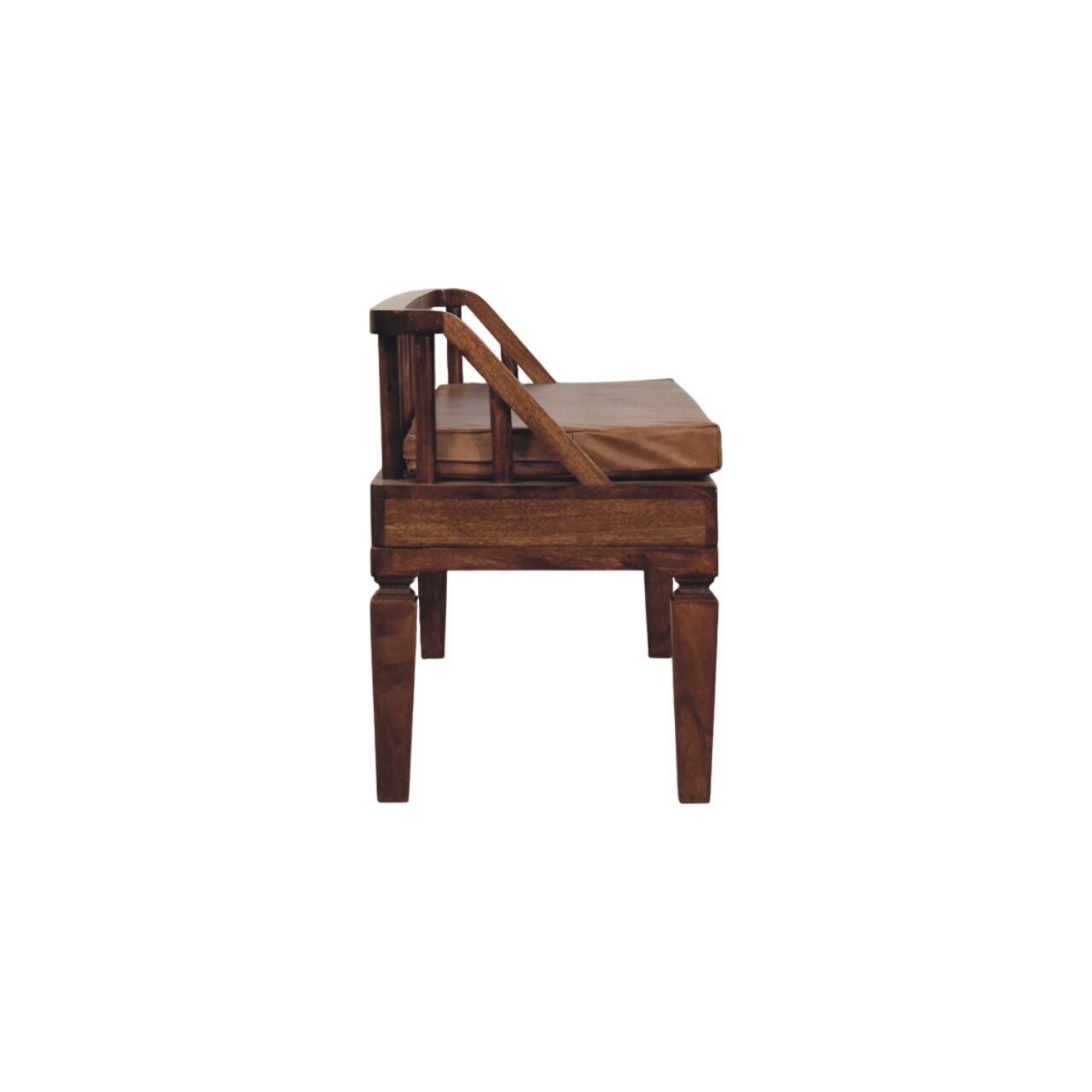 Alt View 4. Artisan Furniture - Artisan Furniture Solid Wood Bordeaux Leather Bench, Brown - Brown.