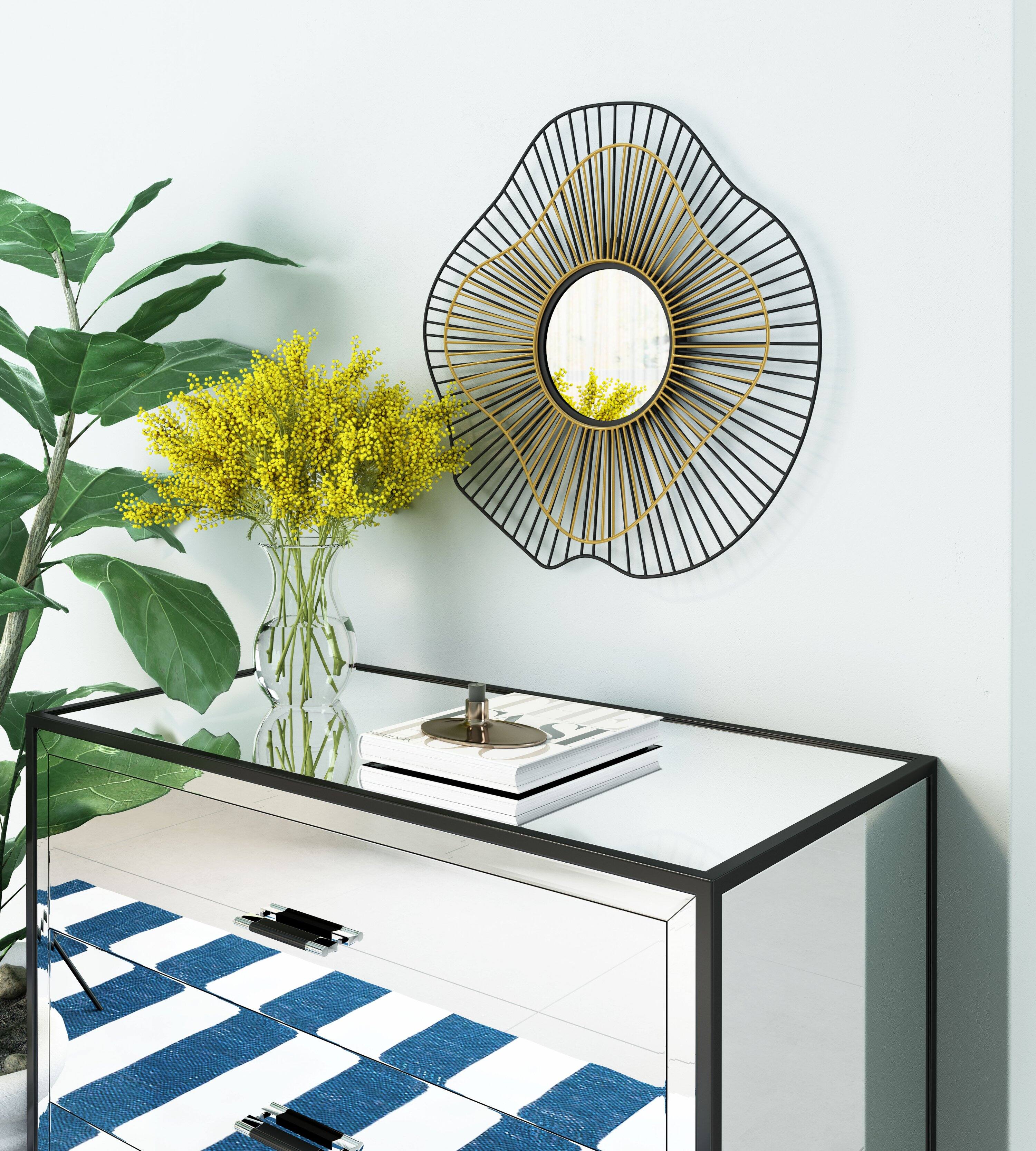 Angle. Hivvago - Comet Round Mirror Black & Gold - Black & Gold.