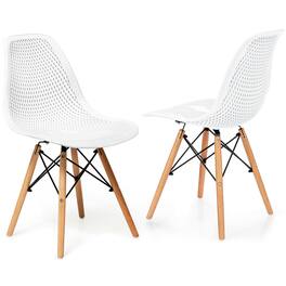 Gymax - 2PCS Modern DSW Dining Chair Office Home w/ Mesh Design Wooden Legs - White