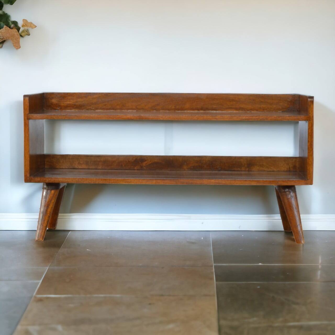 Alt View 5. Artisan Furniture - Artisan Furniture Solid Wood Chestnut Nordic Storage Bench, 2 Open Slots, Dark Brown - Dark Brown.