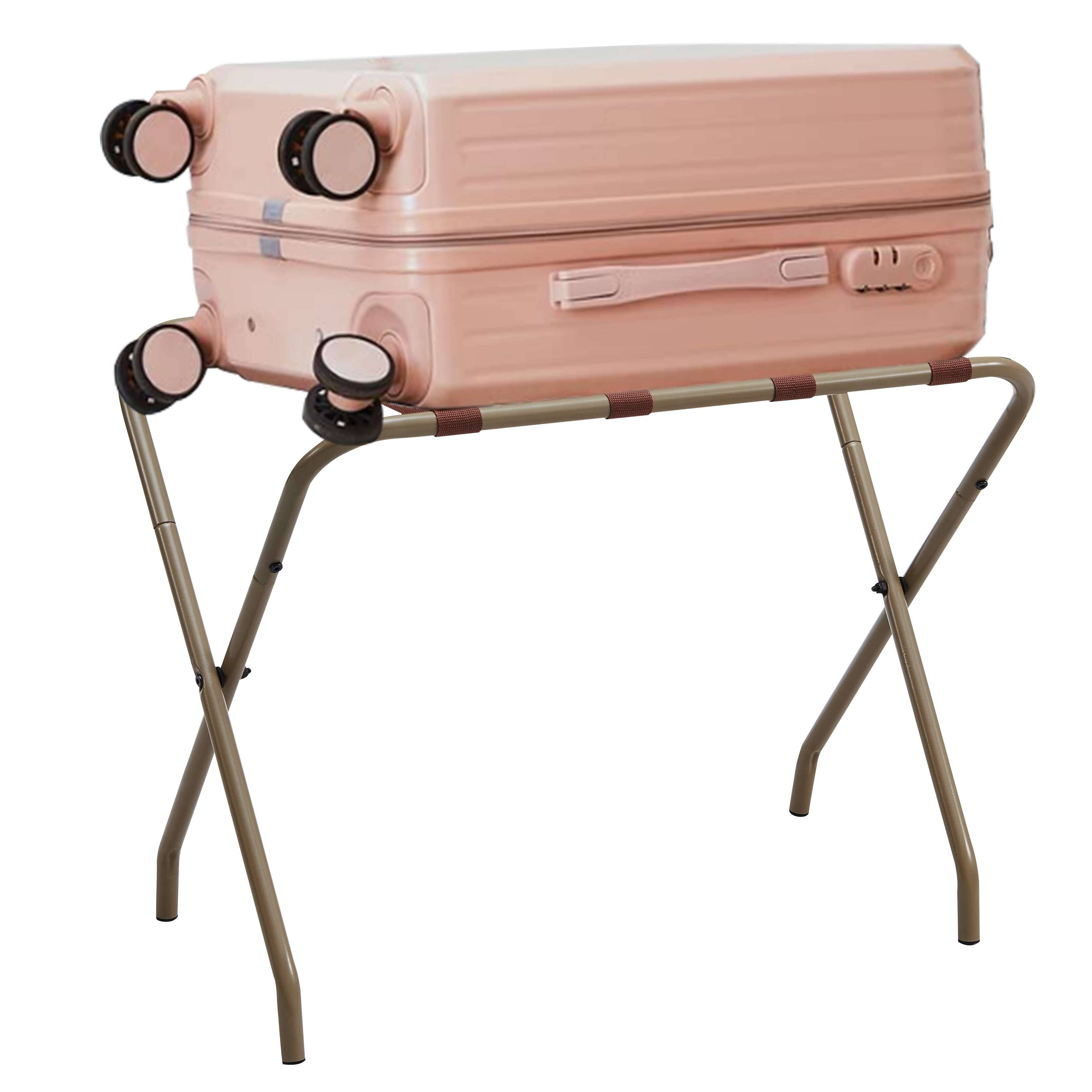 Angle. Kings Brand Furniture - Kings Brand Furniture Foldable Luggage Rack with Straps Heavy Duty Suitcase Stand - Gold Gray.