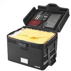 Front. VEVOR - Fireproof Document Box, 1832 ℉ Heat Insulated Fireproof & Waterproof Box with Lock, Portable File Storage Security - Black.