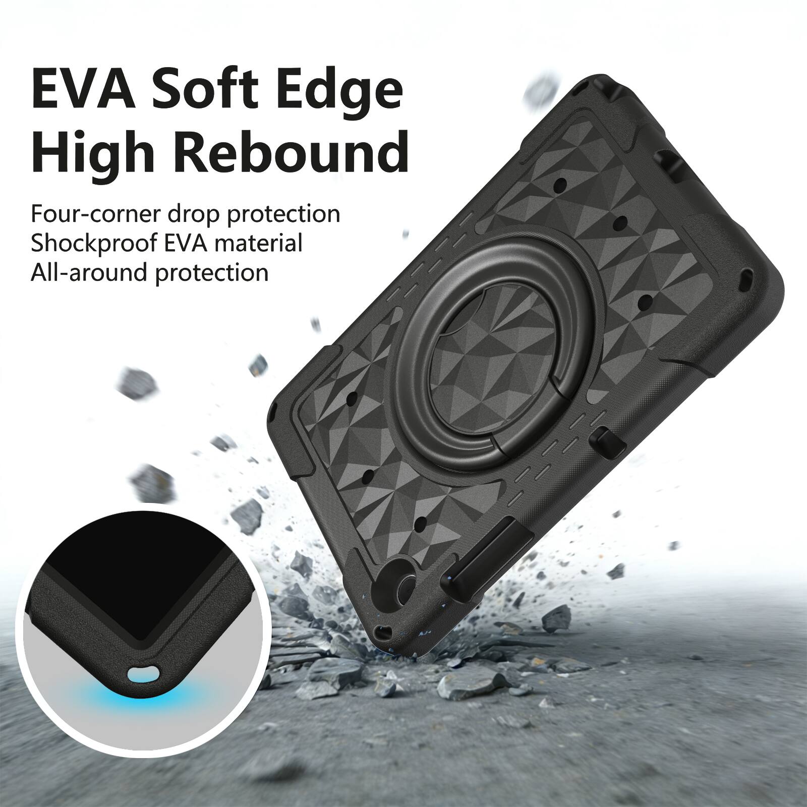EVA Soft Edge High Rebound  
Four-corner drop protection  
Shockproof EVA material  
All-around protection