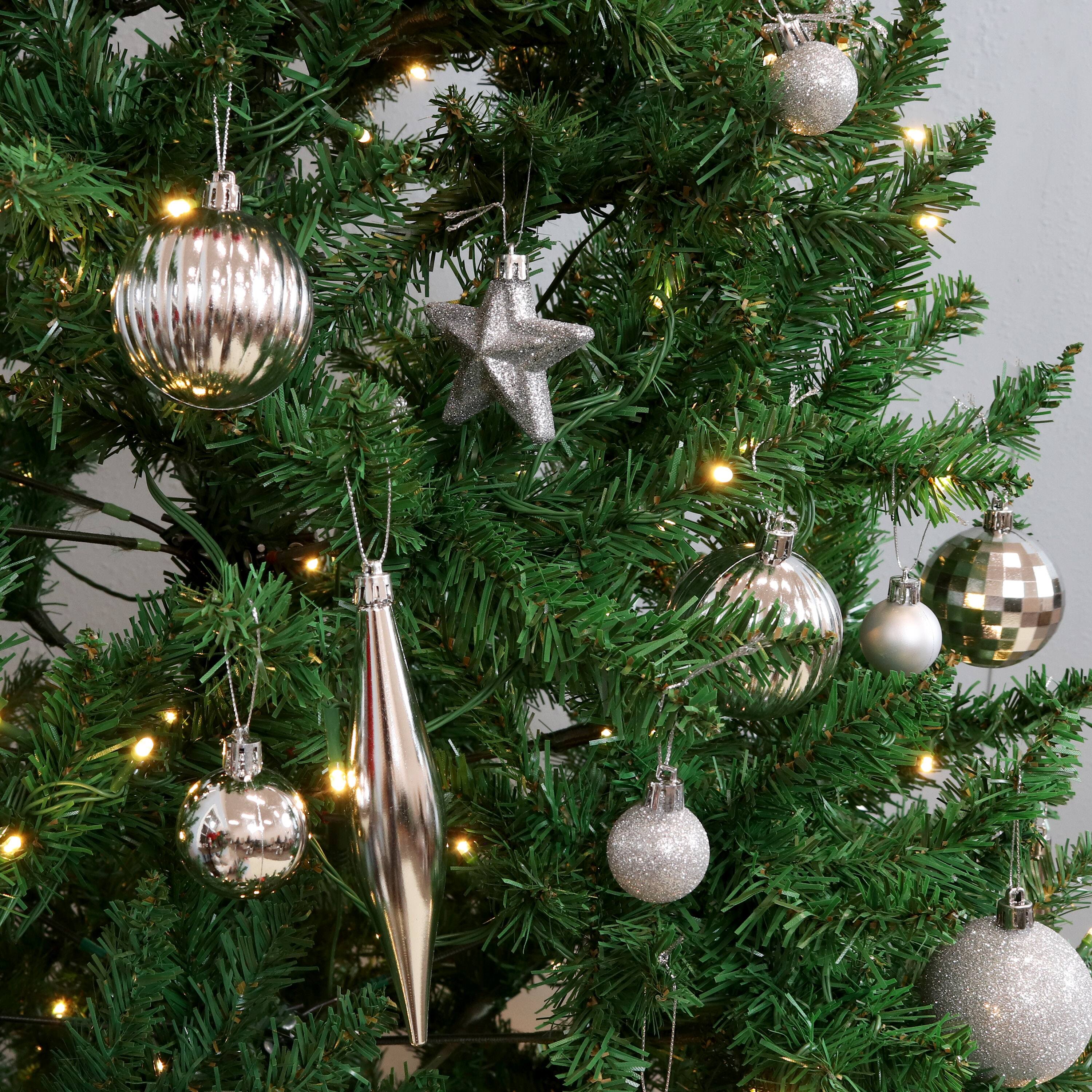 Alt View 7. Sunnydaze - Deck the Hall 59-Piece Christmas Ornament Set - Assorted - Silver.