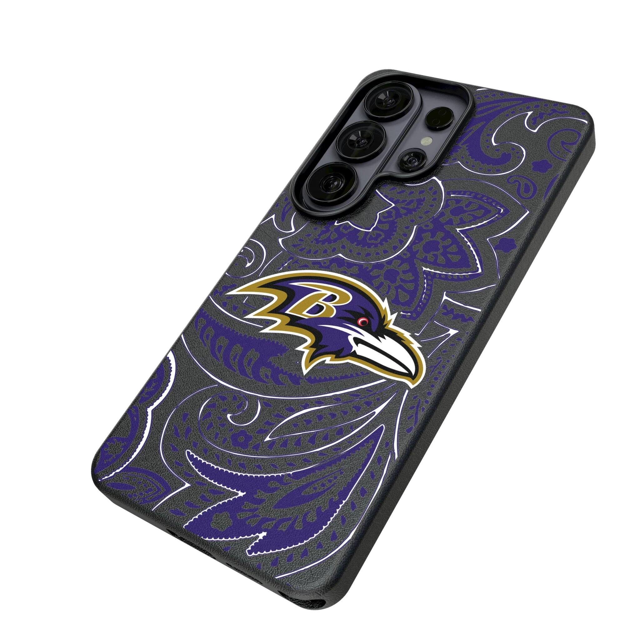 Alt View 1. Keyscaper - Baltimore Ravens Paisley Galaxy Magnetic Bump Case - S25 Ultra - Black.