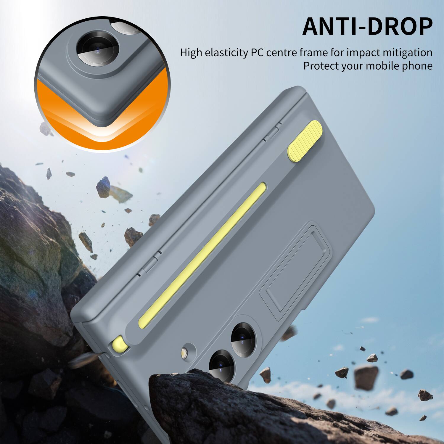 ANTI-DROP  
High elasticity PC centre frame for impact mitigation  
Protect your mobile phone