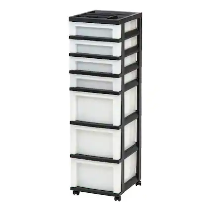 Front. IRIS USA - IRIS USA Plastic Rolling Storage Cart with Drawers - Black/Pearl.