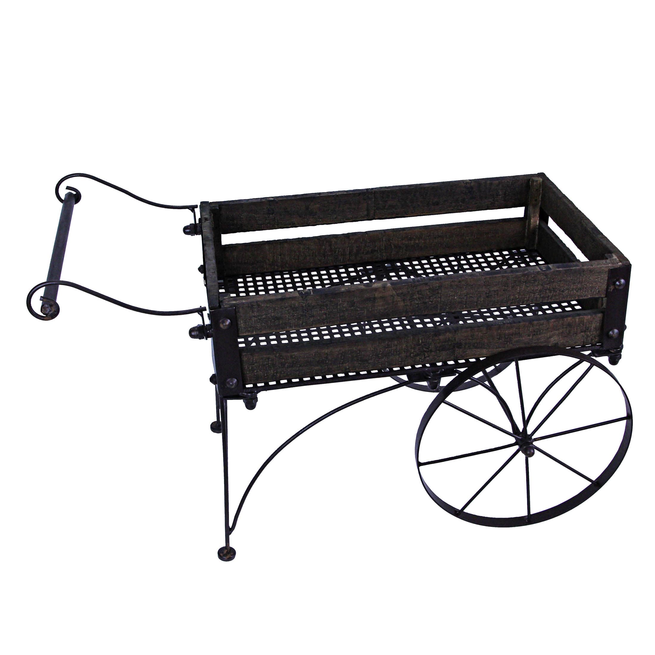 Zeckos - 24 Inch Wood & Metal Wagon Planter Indoor Outdoor Rustic Plant Stand - Brown price history on PriceWatchPro