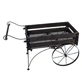 Zeckos - 24 Inch Wood & Metal Wagon Planter Indoor Outdoor Rustic Plant Stand - Brown