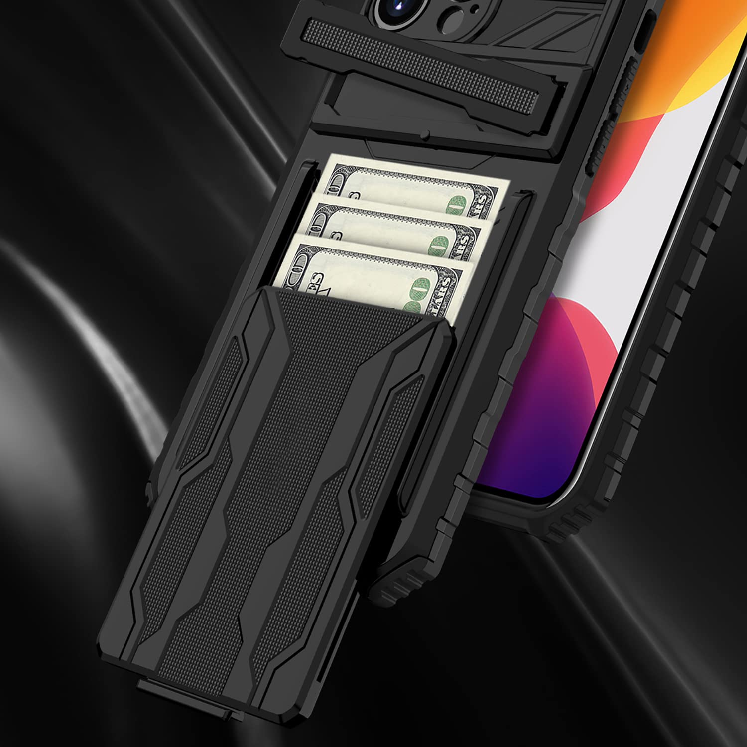 Alt View 1. Jadie Link - Case Card Holder Detachable Wallet Cover Built-in Kickstand Screen Protectors Full Body Shockproof Phone 6.1 Inch CARD - Samsung Series-for Samsung S24 Ultra.