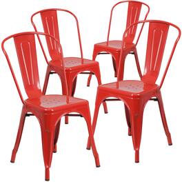 Emma + Oliver - Commercial Grade 4 Pack Metal Indoor-Outdoor Stackable Chair - Red