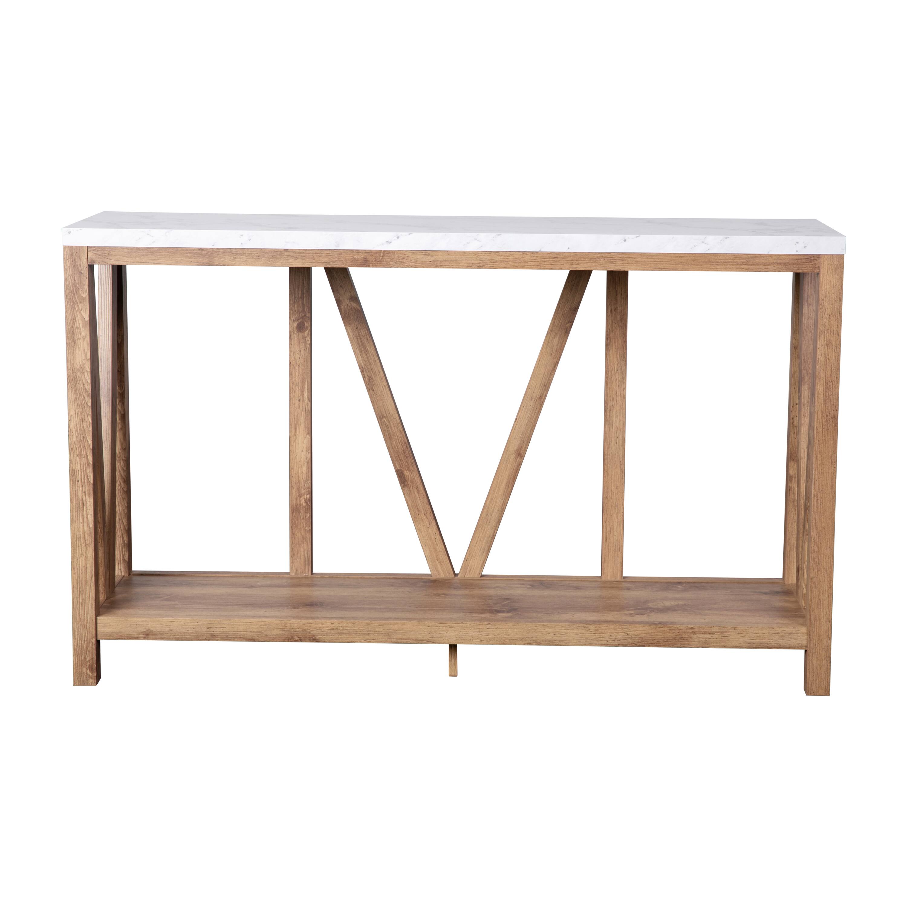 Alt View 9. Emma + Oliver - Owen Modern Farmhouse Entryway Console Accent Table - Marble Top/Warm Oak Frame.