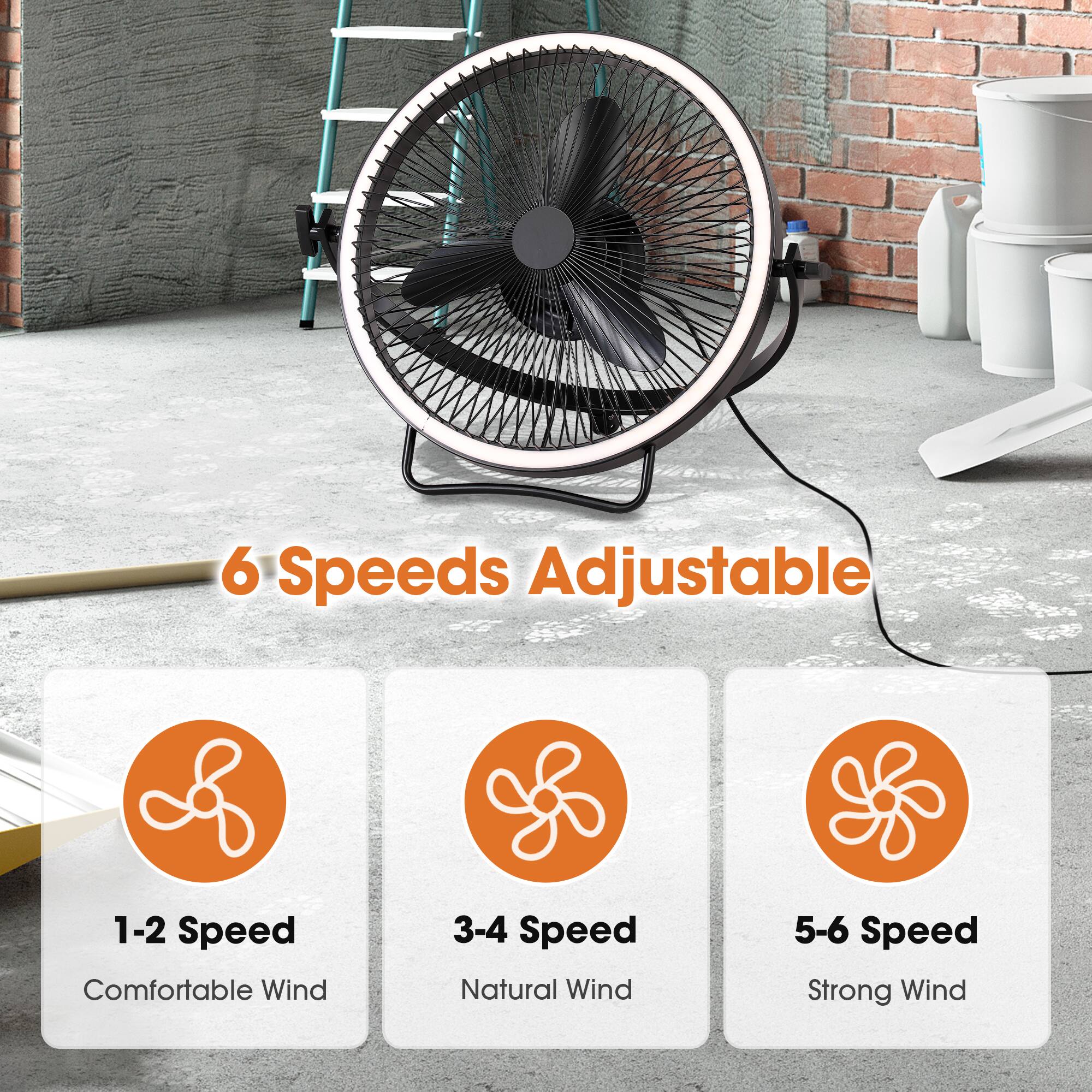 6 Speeds Adjustable

1-2 Speed: Comfortable Wind  
3-4 Speed: Natural Wind  
5-6 Speed: Strong Wind