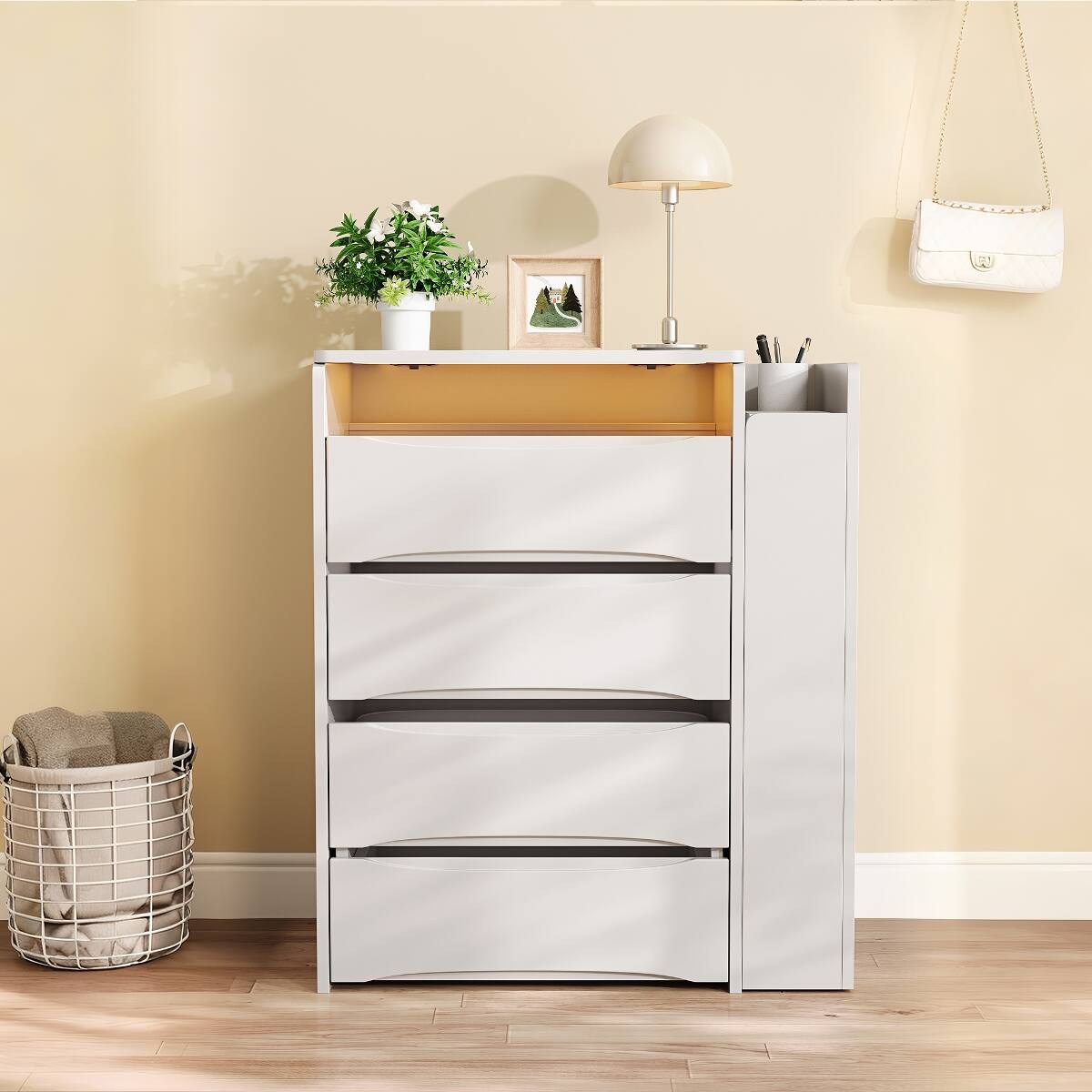 Alt View 8. Loheer - Loheer Makeup Vanity Desk with Adjustable LED Lights, White Flip Up Mirror and Stool - White.