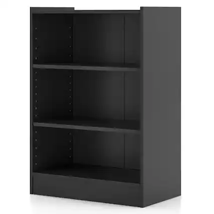 Front. Kadyn - Book Shelf,Storage Shelf Unit Plant Stand,3-Tier Bookcase Open Display Rack Cabinet with Adjustable Shelves-Rustic Black - Black.