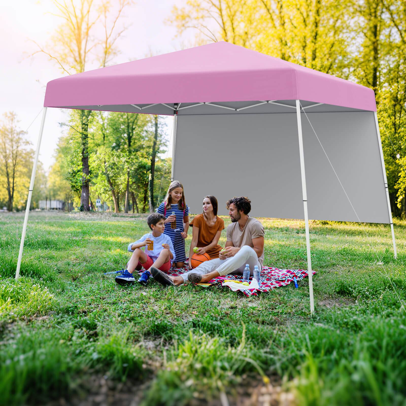 Alt View 1. Costway - Costway 10 X 10FT Pop up Canopy Tent with 1 Sidewall, Portable Backpack, 4 Stakes Slant Leg Pink - Pink.