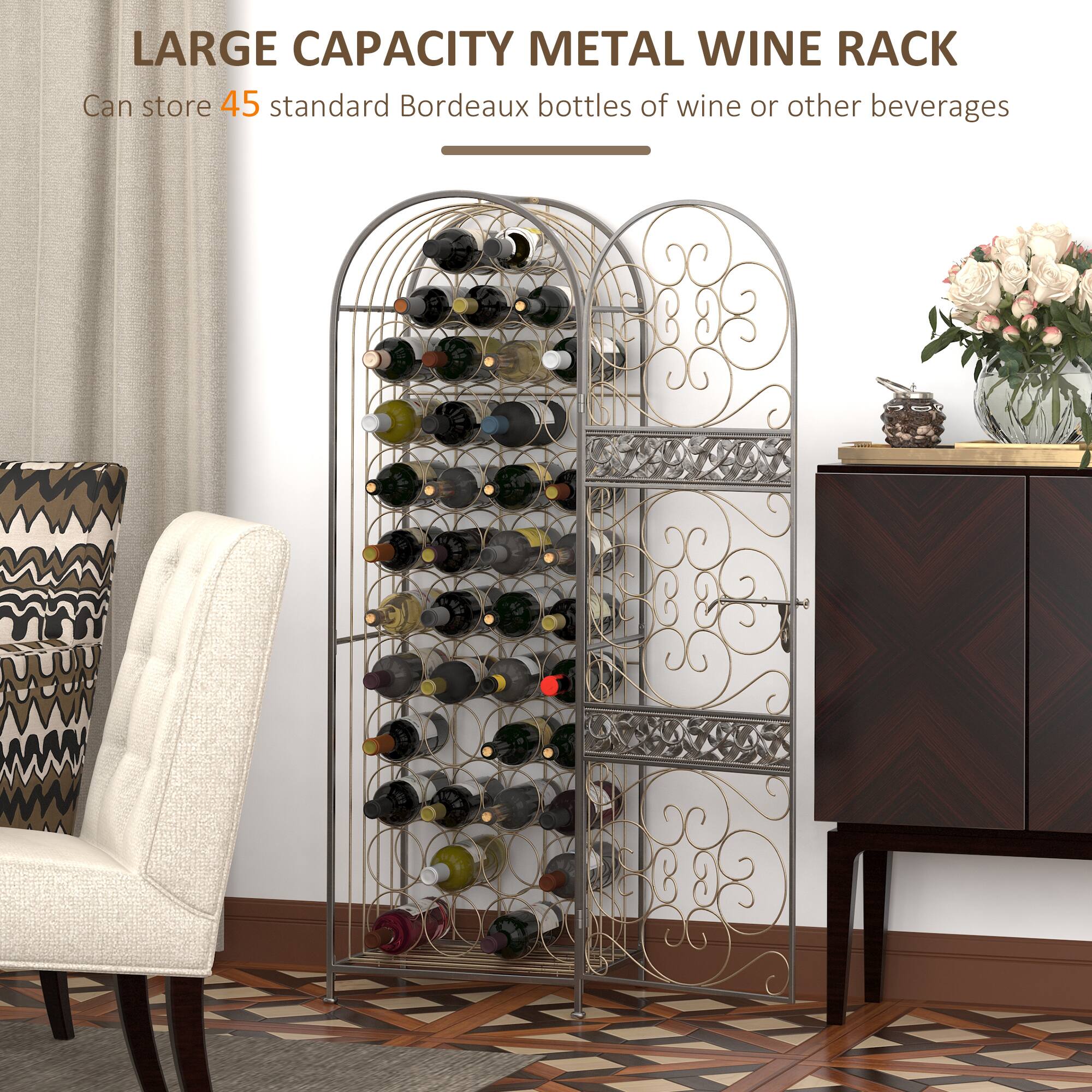 LARGE CAPACITY METAL WINE RACK  
Can store 45 standard Bordeaux bottles of wine or other beverages