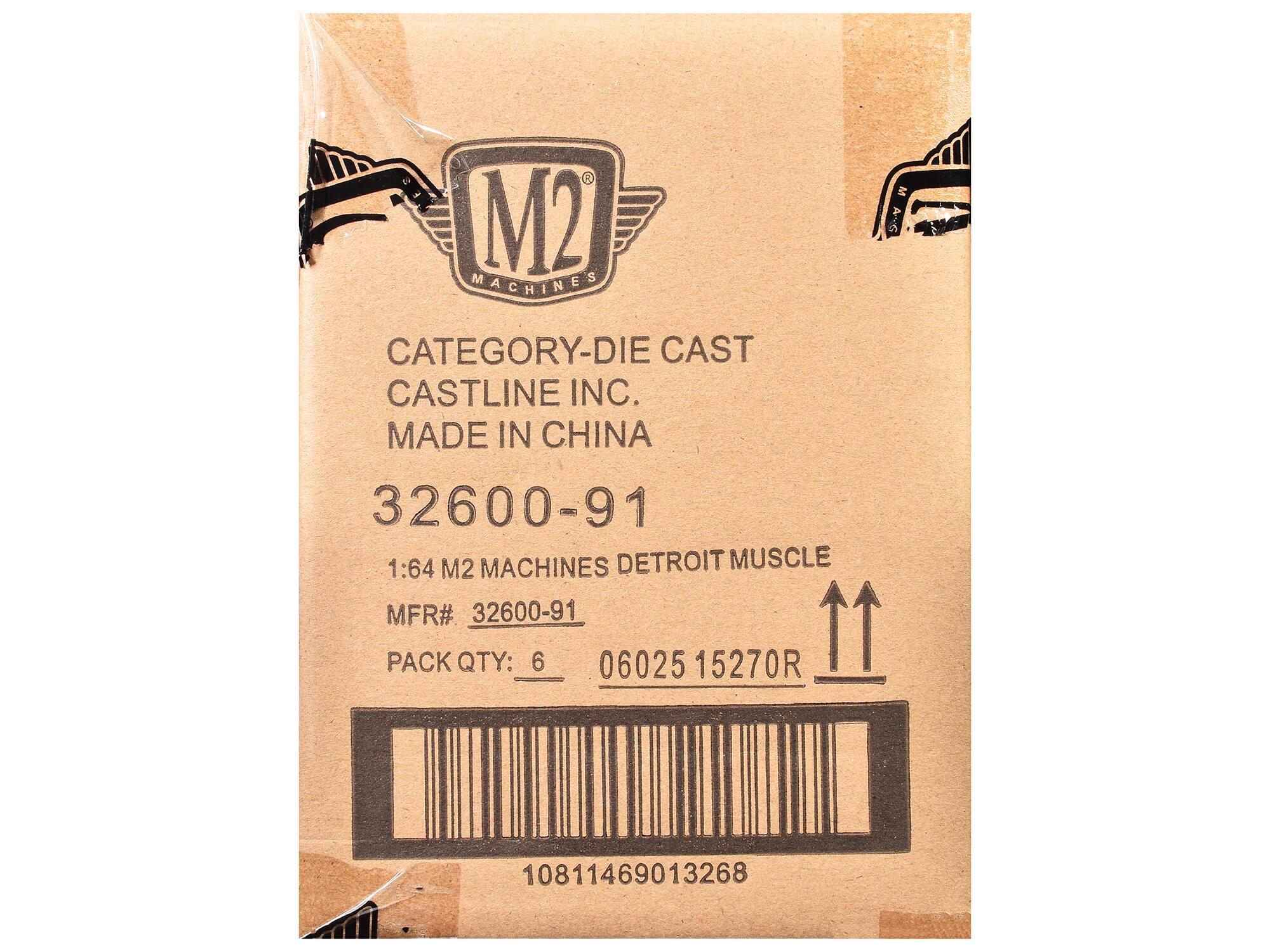 M2 MACHINES  
CATEGORY-DIE CAST  
CASTLINE INC.  
MADE IN CHINA  

32600-91  
1:64 M2 MACHINES DETROIT MUSCLE  
MFR# 32600-91  
PACK QTY: 6  

06025 15270R  

10811469013268