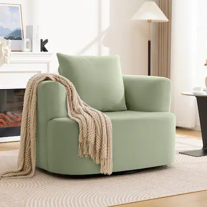 Front. Brick Attic - 41"W Upholstered Lounge Swivel Chair with Pillow, Padded Swivel Lounge Chair, 360° Rotating Armchair - Green.
