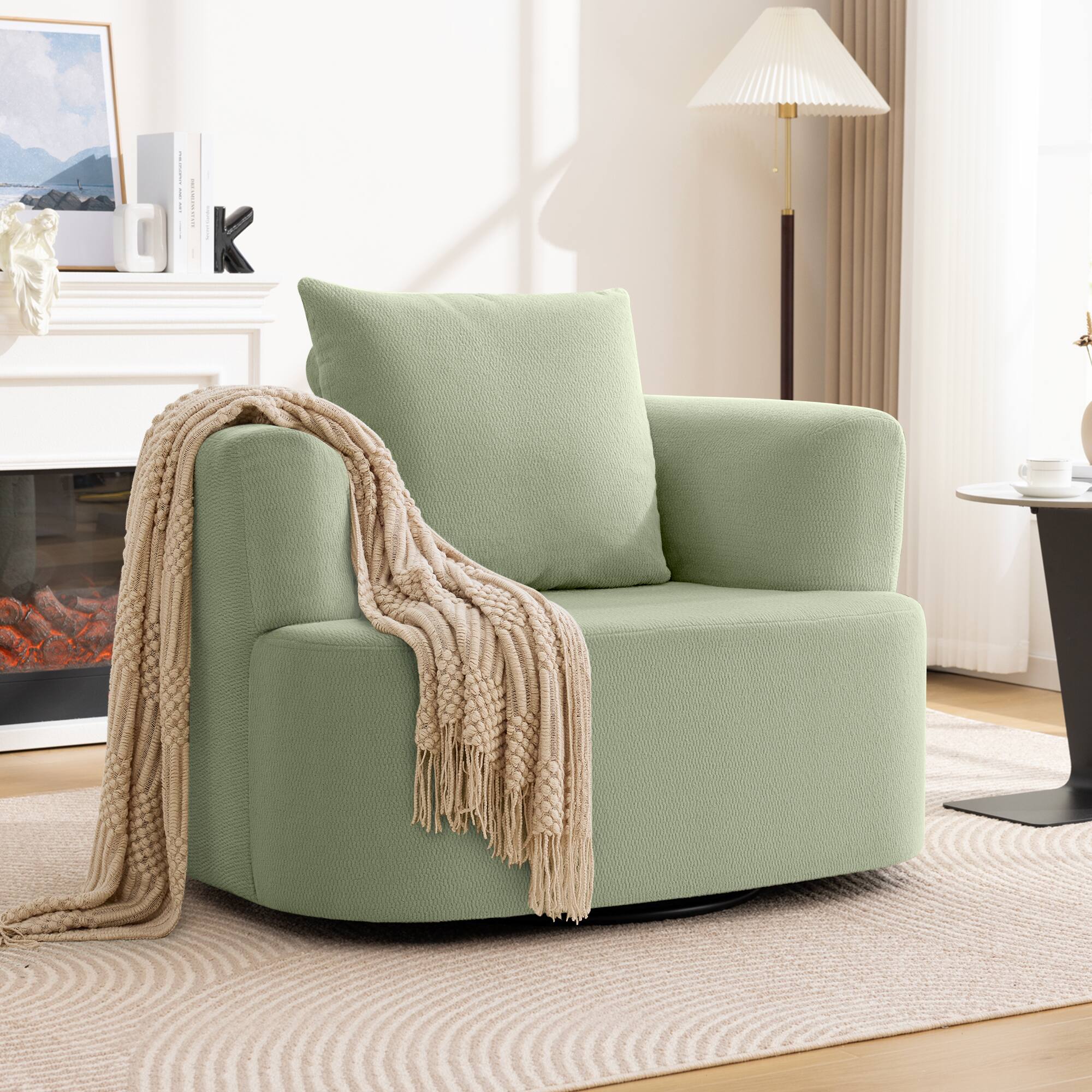 Front. Brick Attic - 41"W Upholstered Lounge Swivel Chair with Pillow, Padded Swivel Lounge Chair, 360° Rotating Armchair - Green.