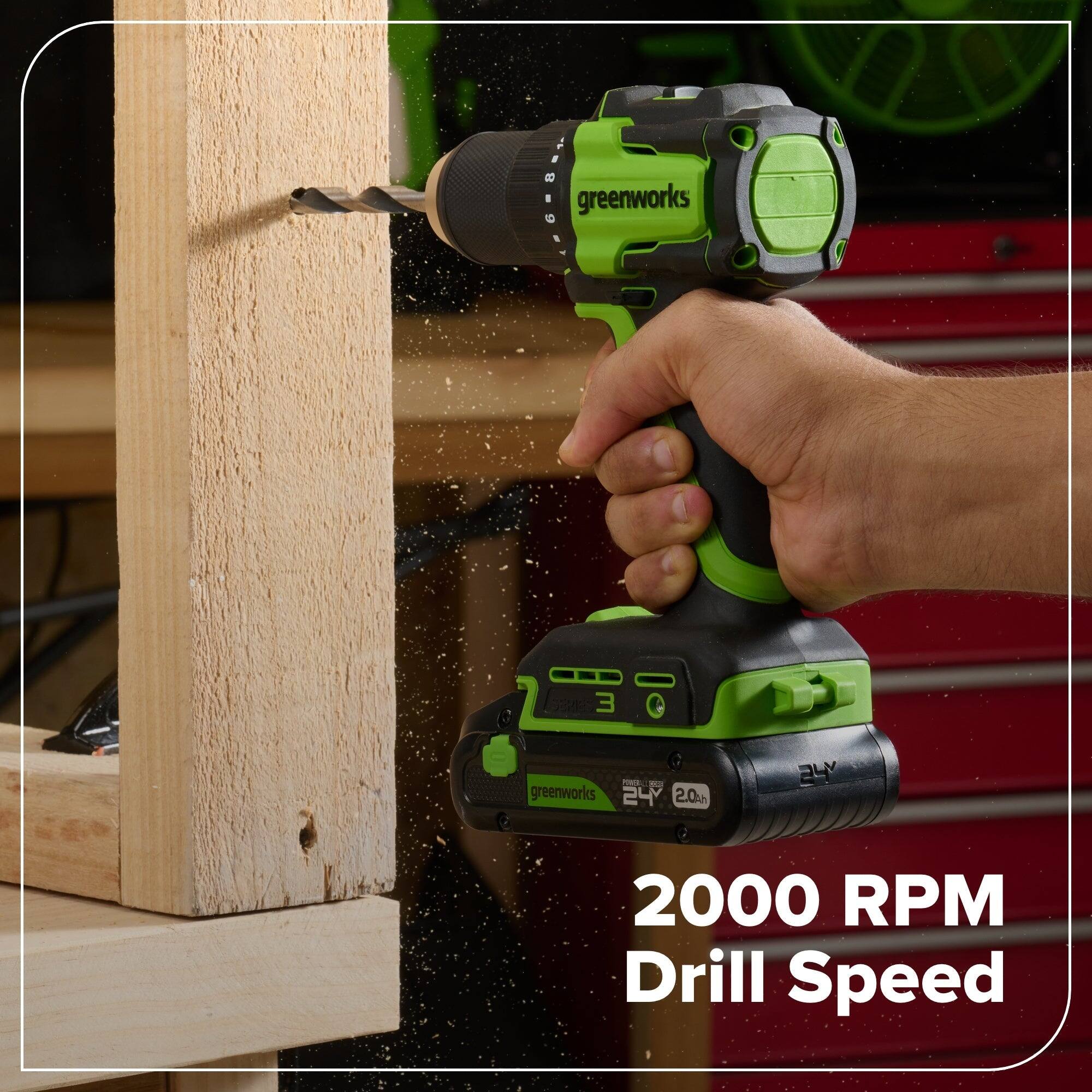 greenworks 3 Q C greenworks 24 2.0 4 2000 RPM Drill Speed