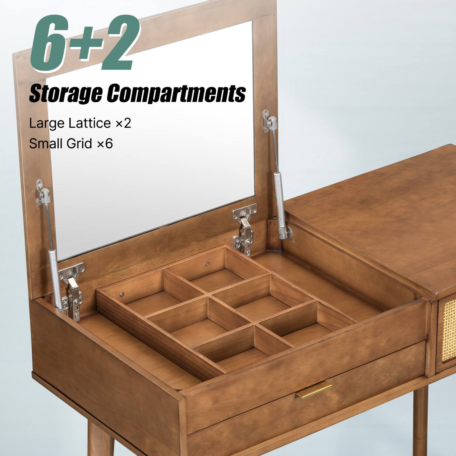 6+2 Storage Compartments  
Large Lattice x2  
Small Grid x6