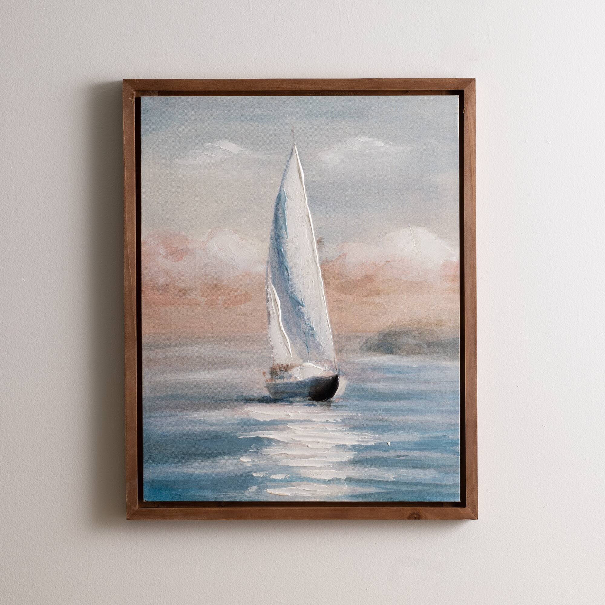 Left. BreeBe - Framed Sailboat Print - Blue, Pink, White.