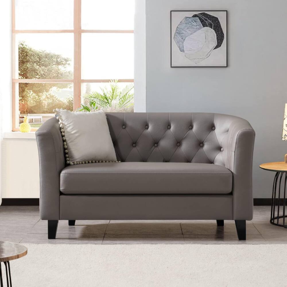 Alt View 1. Electra Tech Xpress - LEATHER BUTTON TUFTED LOVESEAT SOFA - Gray - Gray.