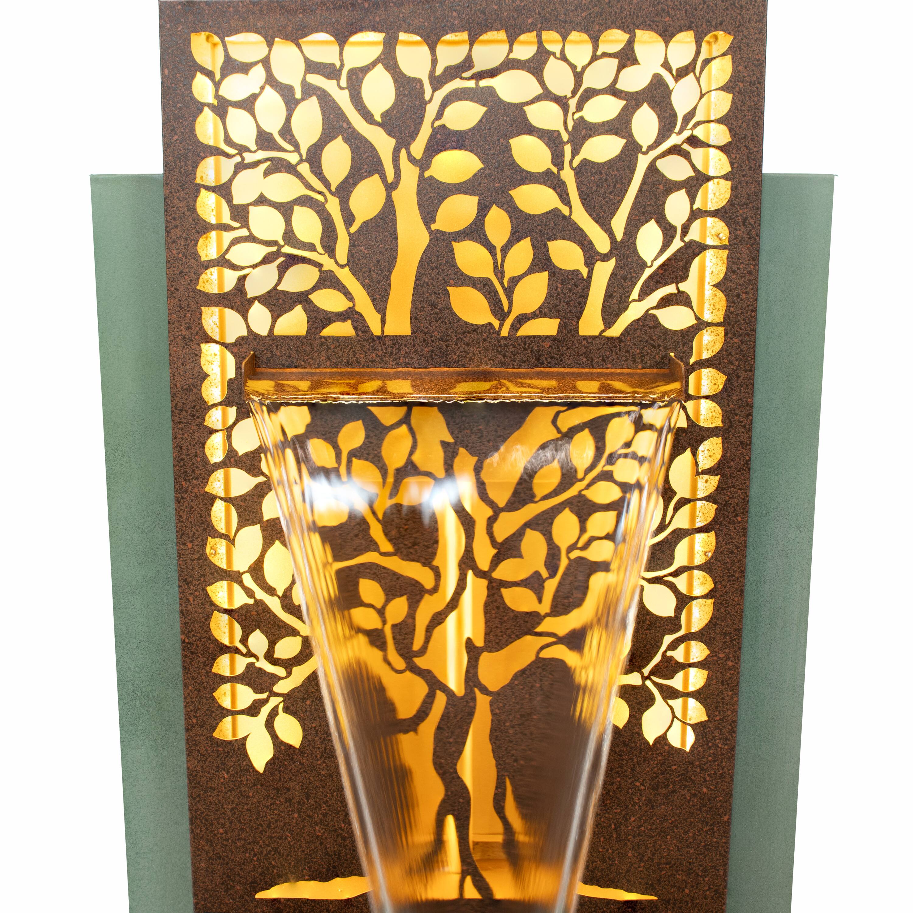 Alt View 10. Sunnydaze - Mighty Oak Steel Outdoor Water Fountain with LEDs - 41.25" - Green.