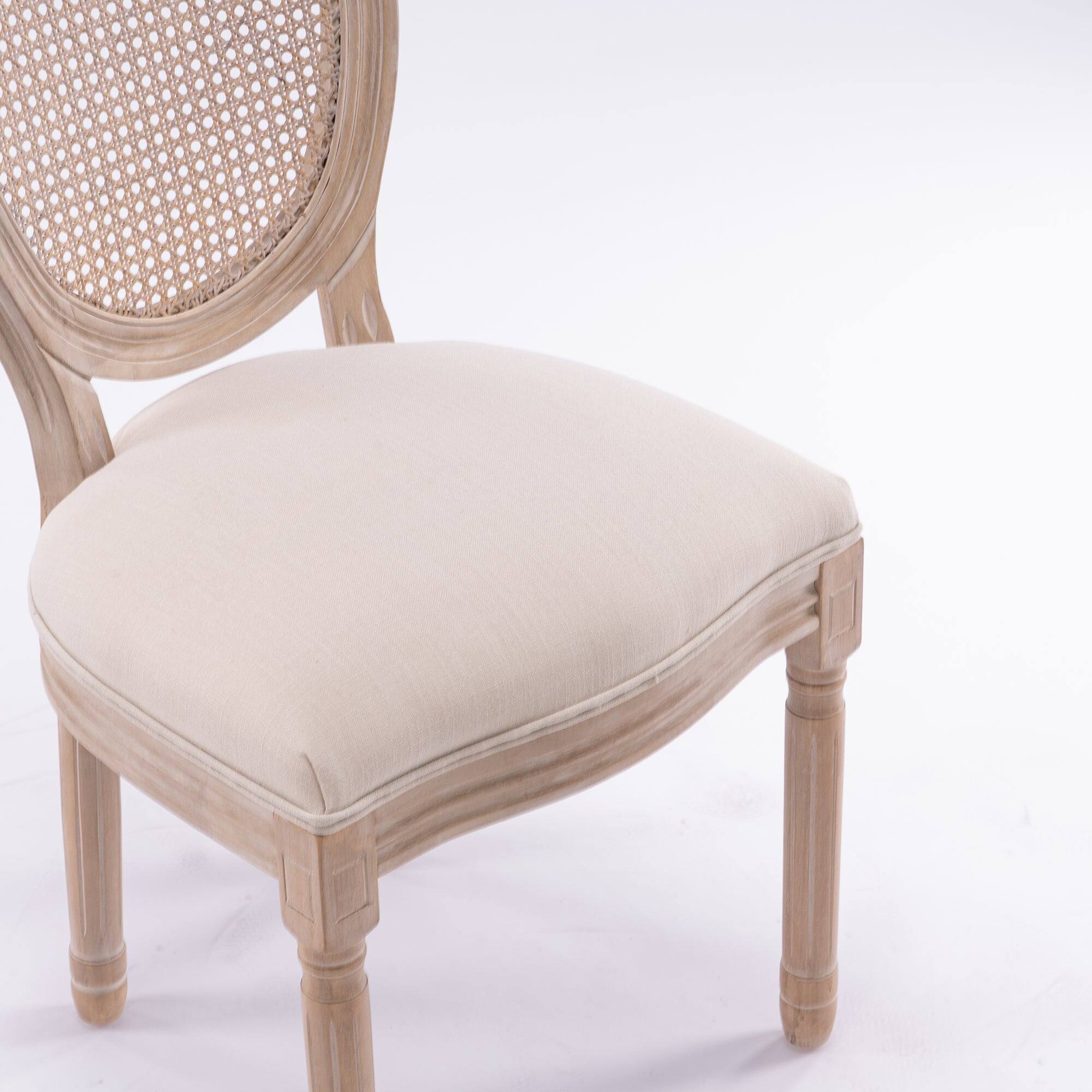 Alt View 7. Boyel Living - Cream French Style Solid Wood Frame Linen Fabric Rattan Back Dining Chair Set of 2 - Beige.
