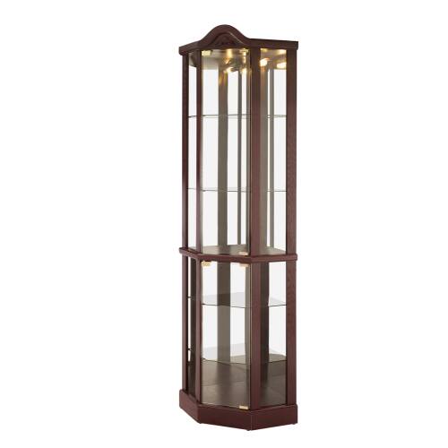 Alt View 3. LUCKY ONE - Freestanding Corner Curio Cabinet with Glass Shelves LED Light Bar Cabinet Wine Storage Display Case - Cherry.