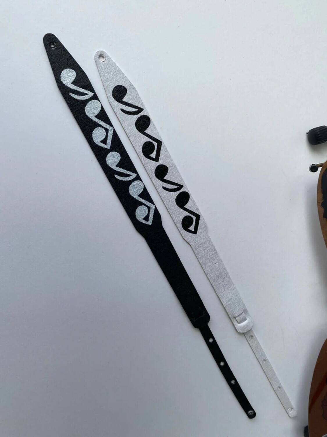 Alt View 1. Axe Heaven - Stevie Ray Vaughan - Axe Heaven Stevie Ray Vaughan SRV Musical Note White Mini Guitar Strap Replica - COLLECTIBLES - Multicolor.