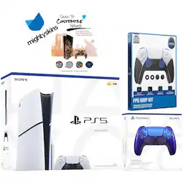 PlayStation 5 Slim Disc with Extra Controller, FPS Grip Kit and MightySkins Decal Voucher - PlayStation 5